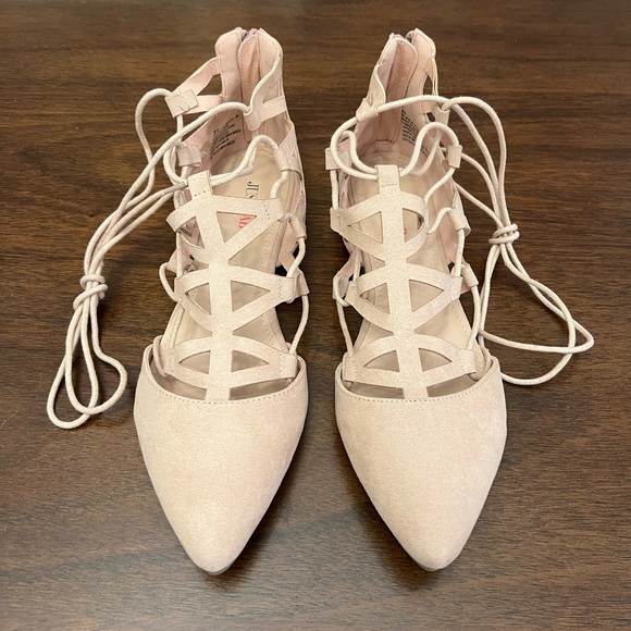 Lace Up Blush Suede Flats - Picture 3 of 8